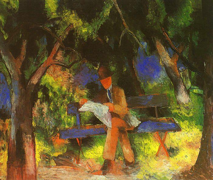 August Macke Man Reading in a Park Spain oil painting art